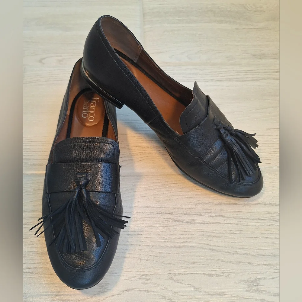 Franco Sarto Bisma Loafer Women's Black Leather Tassel Slip In Loafers Size 9.5